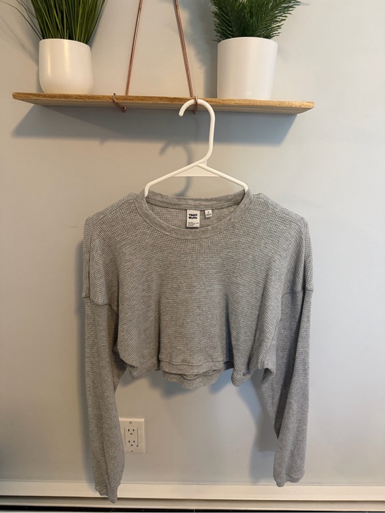 Aritzia Tops - TNA waffle Light Gray Cropped Waffle-Knit Long Sleeve Top